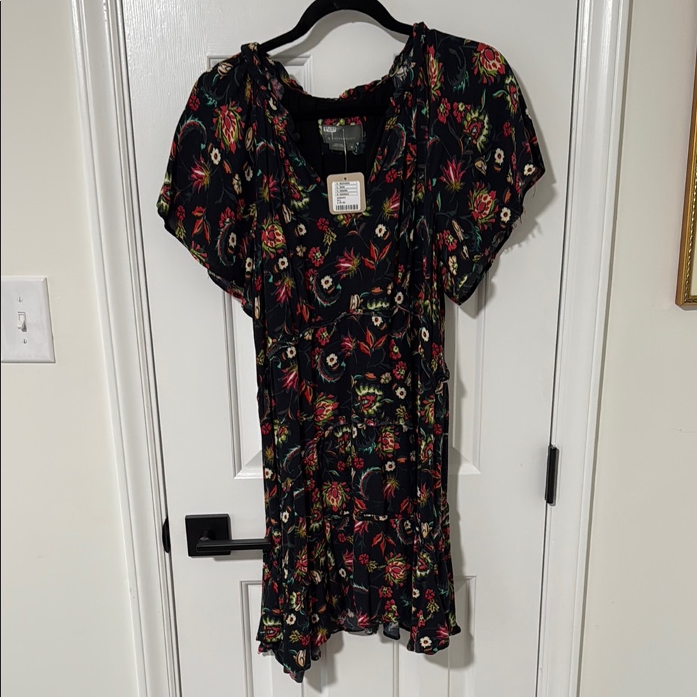 Anthropologie Black Dress with Vibrant Floral Design